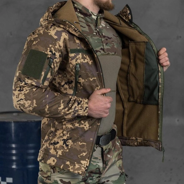 Осіння чоловіча Куртка з капюшоном Softshell на флісі піксель розмір S - зображення 1