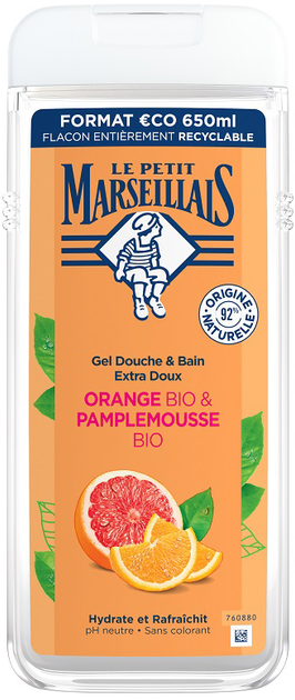Гель для душу та ванни Le Petit Marseillais грейпфрут і апельсин біо 650 мл (3574661550558) - зображення 1