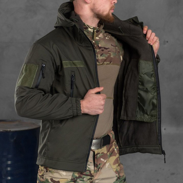 Чоловіча утеплена Куртка Soft Shell з капюшоном у кольорі хакі розмір XL - зображення 1