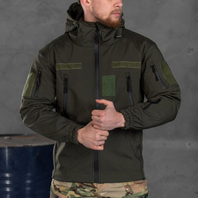 Чоловіча утеплена Куртка Soft Shell з капюшоном у кольорі хакі розмір M - зображення 2