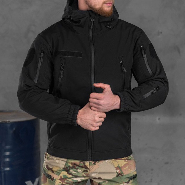 Демісезонна чоловіча Куртка з капюшоном Softshell на флісі чорна розмір XXL - зображення 1