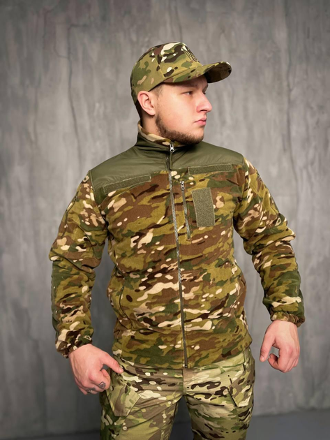 Тактична флісова кофта зі вставками Softshell, кофта для військових фліска Мультикам 51 - зображення 1