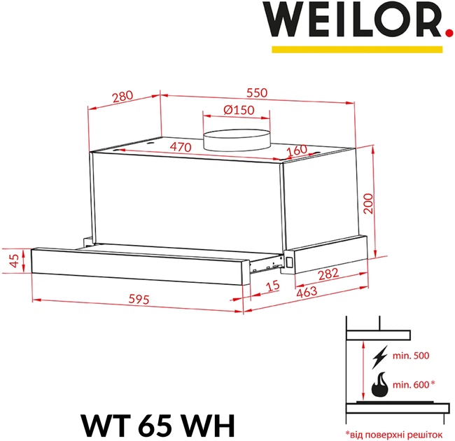 Вытяжка WEILOR WT 65 WH - изображение 12