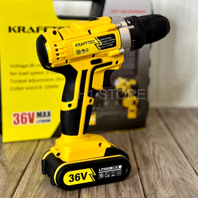 Шуруповерт аккумуляторный профессиональный Krafftec 36V 2ah, 2 ...