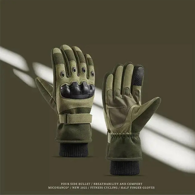 Зимние рукавицы с защитными вставками / Утепленные перчатки с накладкой Touch Screen олива размер XL - изображение 2