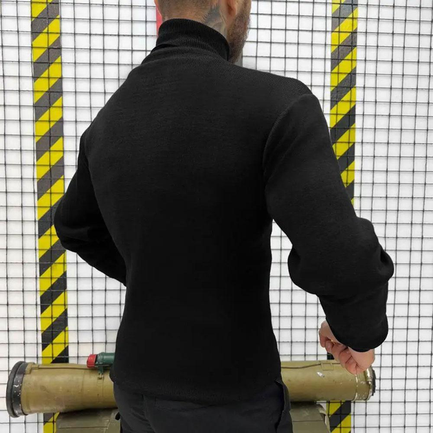 Вязаный мужской Гольф с Патриотической вышивкой / Утепленная Водолазка черная размер 2XL - изображение 2