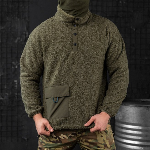 Мужской свитер на меху "Extra Lamb" олива размер XL - изображение 1
