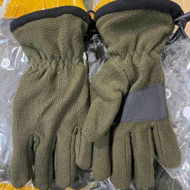 Зимние флисовые Перчатки полнопалые с антискользящими вставками олива размер S/M - изображение 1