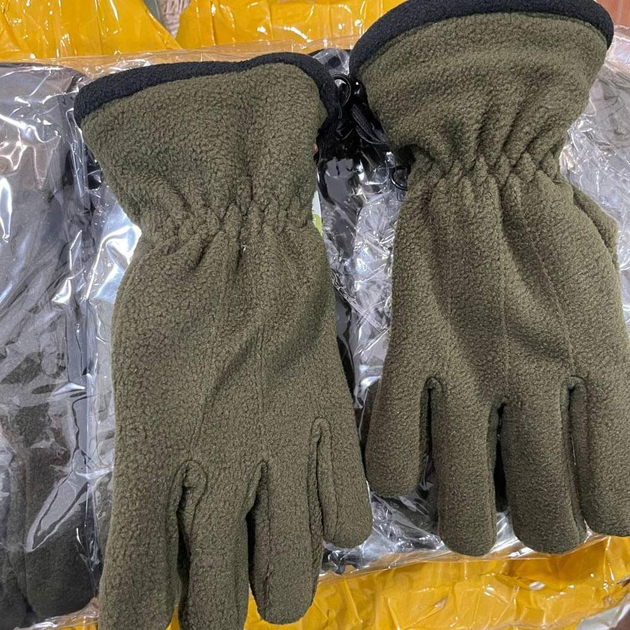 Зимние флисовые Перчатки полнопалые с антискользящими вставками олива размер S/M - изображение 2