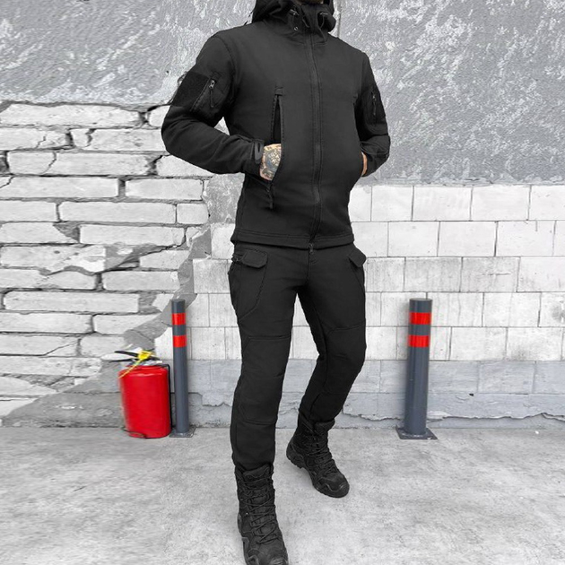 Чоловічий утеплений Костюм Куртка + Штани на флісі / Демісезонний Комплект Softshell чорний розмір XL - зображення 2
