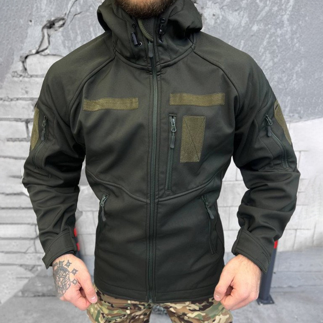 Чоловіча зимова куртка SoftShell на флісі олива розмір XL - зображення 1