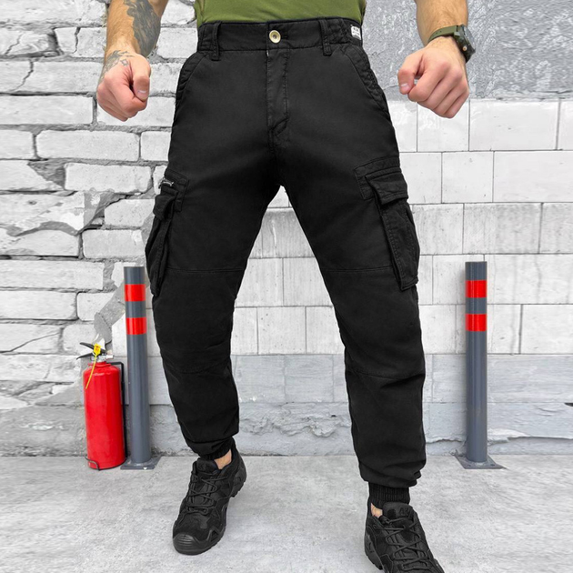 Мужские Брюки Loshan на флисе с манжетами черные / Утепленные хлопчатобумажные Брюки с 6-ю карманами размер XL - изображение 2