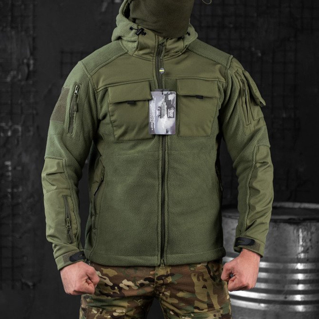 Мужская флисовая Куртка с вставками Softshell олива размер 3XL - изображение 1