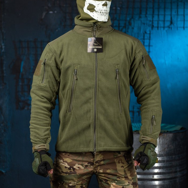 Мужская Флисовая Кофта с вместительными карманами олива размер 2XL - изображение 1