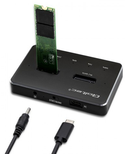 Stacja dokująca Qoltec SSD M.2 SATA PCIe NVMe USB-C DUAL Black - obraz 2