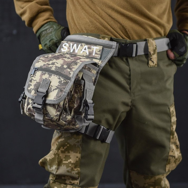 Поясна Сумка Swat на ногу Cordura 1000D з 5-ма кишенями піксель розмір 28 x 13 х 12 см - зображення 1