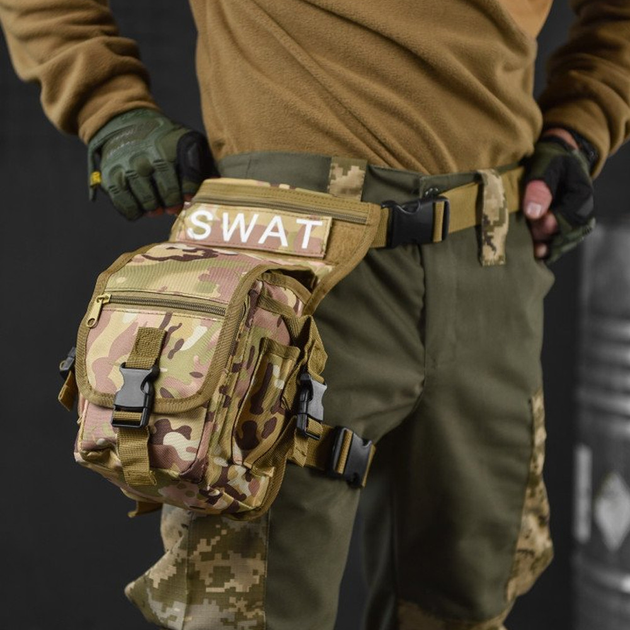 Универсальная поясная сумка с креплением на бедро Swat с 5-ю карманами мультикам койот 28 x 13 х 12 см - изображение 1