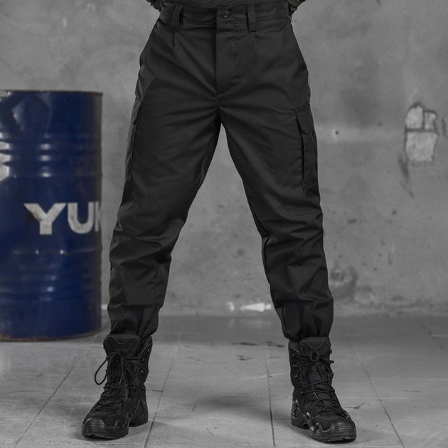 Чоловічі міцні Штани з Накладними кишенями на липучках / Щільні Брюки ріп-стоп чорні розмір L - зображення 1