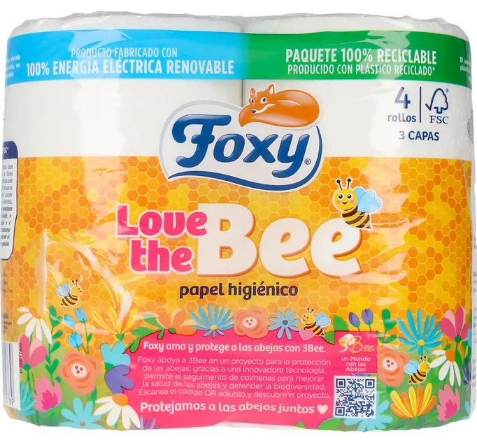 Papier toaletowy Foxy Love The Bee trójwarstwowy 4 szt (8433111001789) - obraz 1