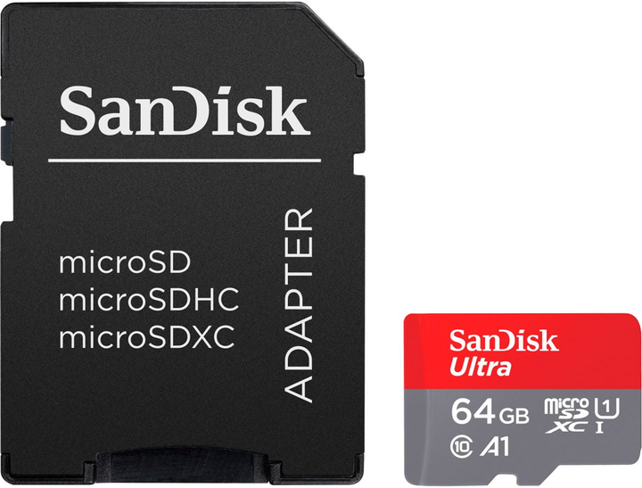 Карта памяти SanDisk microSDXC Ultra 64GB Class 10 UHS-I A1 + SD-adapter (SDSQUAB-064G-GN6MA) - изображение 1
