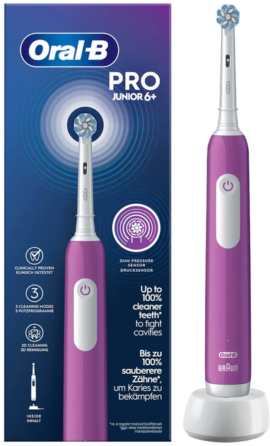 Elektryczna szczoteczka do zębów dla dzieci Oral-b Braun Pro Junior Purple (8006540742891) - obraz 1