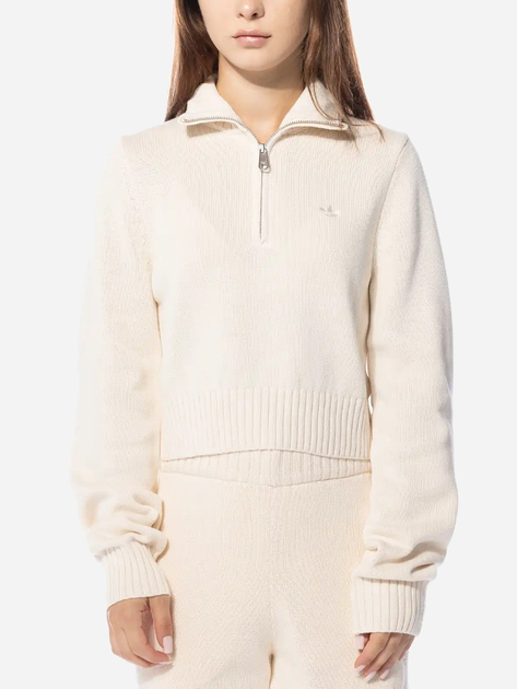 Sweter damski krótki bawełniany z kołnierzykiem Adidas Knit Half Zip W "Cream Beige" II8043 L Beżowy (4066763106638) - obraz 1