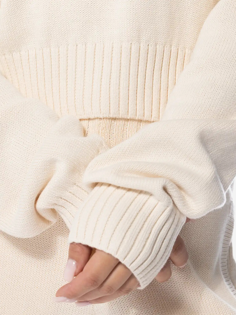 Sweter damski krótki bawełniany z kołnierzykiem Adidas Knit Half Zip W "Cream Beige" II8043 S Beżowy (4066763106683) - obraz 4