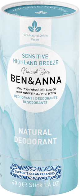 Dezodorant Ben & Anna Natural Deodorant Sensitive Deo Papertube naturalny bez sody Highland Breeze 40 g (4260491222947) - obraz 1