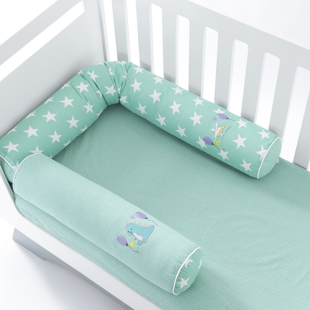 Акція на Захисний бортик-валик у дитяче ліжечко мультифункціональний Papaella зірка/горошок Ментол від Rozetka