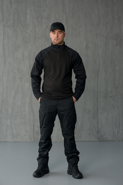 Чоловічий костюм 3в1 " Black" Rip-Stop / Форма убакс + штани Kayman + бейсболка чорний колір з липучками під шеврони 54 - зображення 1