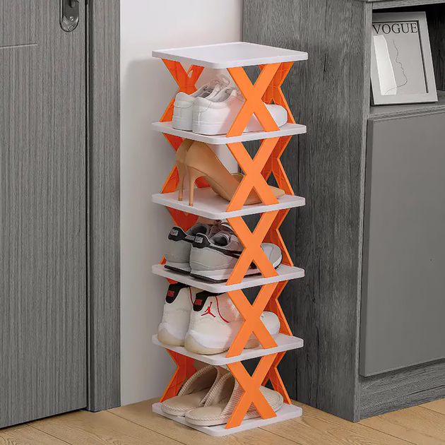Полка-органайзер для обуви Ason X-Shaped вертикальная складная на 6 ярусов Оранжевая (52101O) - изображение 1