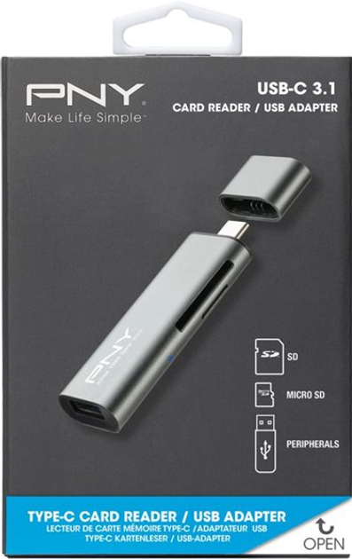 Картрідер USB PNY Technologies USB-C / USB-A адаптер (R-TC-UA-3N1E01-RB) - зображення 2