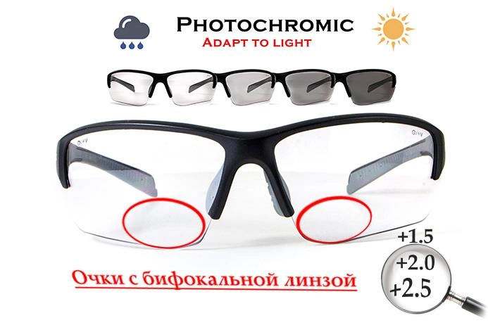 Біфокальні фотохромні захисні окуляри Global Vision Hercules-7 Photo Bif (+2.5) Прозорі - зображення 1