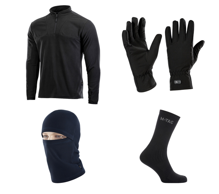 M-tac комплект зимняя балаклава, перчатки, носки, кофта тактическая чёрные 3XL - изображение 1