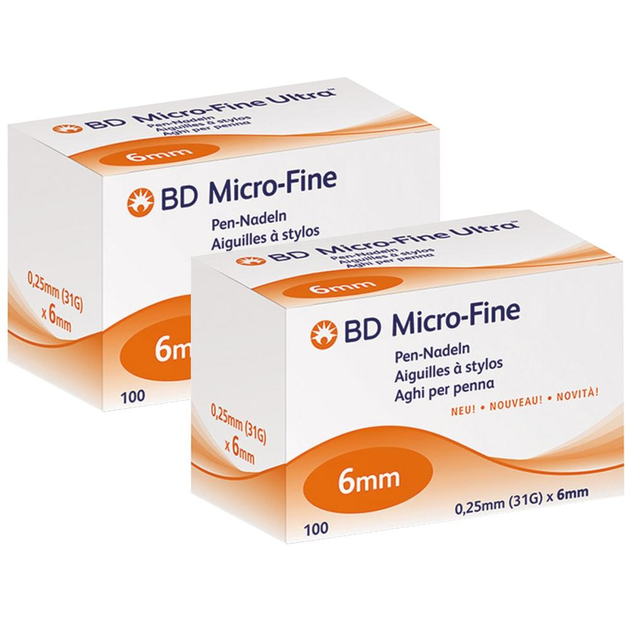 Голки для інсулінових ручок "BD Micro-Fine Plus" 6 мм (31G x 0,25 мм), 200 шт. - зображення 1