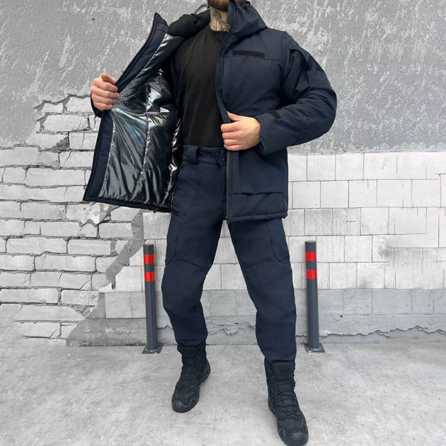 Зимовий чоловічий костюм на синтепоні з підкладкою OMNI-HEAT / Куртка + штани Softshell сині розмір M - зображення 1