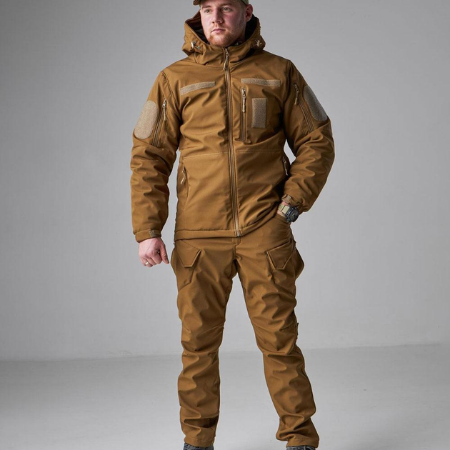 Зимовий Костюм Soft Shell на Omni-Heat з капюшоном / Чоловіча Форма Куртка + Штани койот розмір 6XL - зображення 1