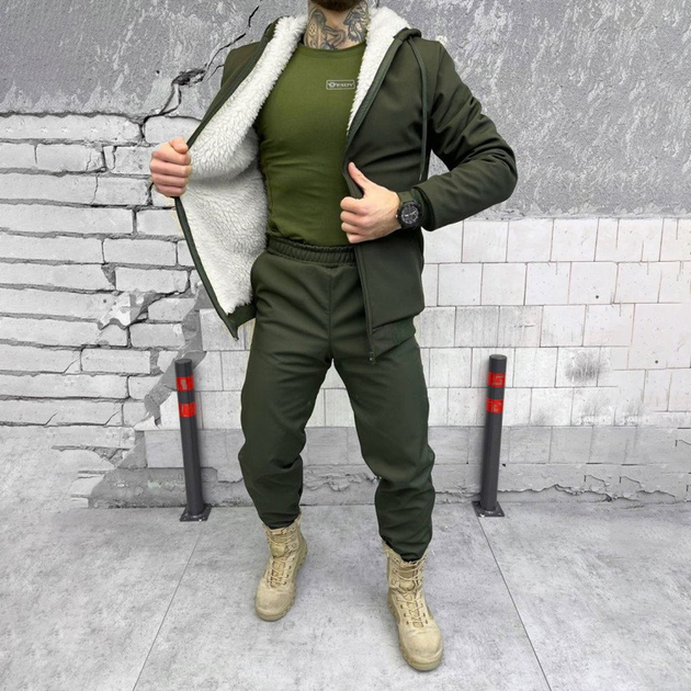 Мужской зимний костюм Softshell на мехе / Куртка + брюки "Splinter k5" олива размер M - изображение 2
