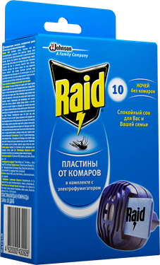 Електрофумігатори від комарів Raid в комплекті з 10 пластинами - Фото 1 Електрофумігатори від комарів Raid в комплекті з 10 пластинами - зображення 1