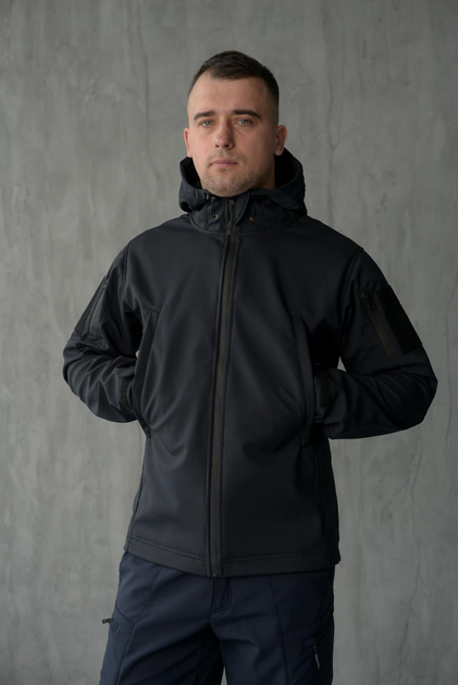 Куртка Softshell мужская ДСНС с Флисовой подкладкой темно-синяя / Демисезонная водонепроницаемая XL - изображение 1
