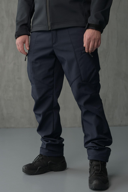 Чоловічі штани SoftShell для ДСНС на флісі із високою Посадкою / Щільні Брюки темно-сині L - зображення 1