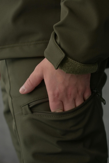 Брюки мужские SoftShell для НГУ оливковый цвет на флисе с высокой посадкой / Ветро и водозащитные штаны 3XL - изображение 2