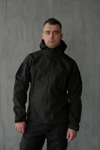 Куртка Softshell чоловіча Поліція з Флісовою підкладкою чорна / Демісезонна водонепроникна XL - зображення 1