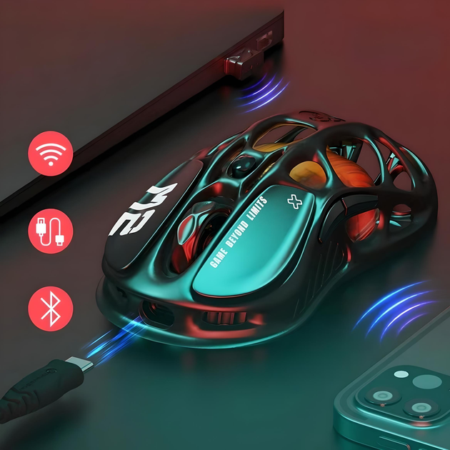 Мышь GRAVASTAR Mercury M2 игровая с комбинированным подключением USB, Bluetooth, USB2.4ГГц, RGB, 26000DPI, Stealth Black - изображение 4