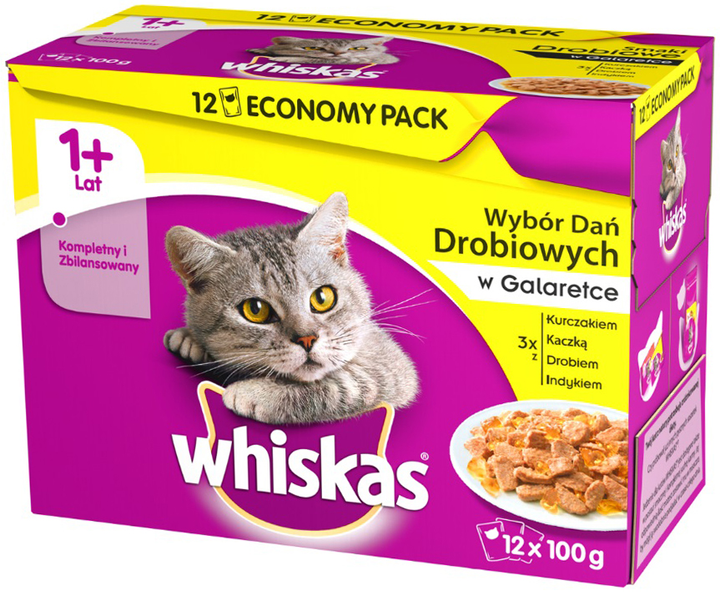 Вологий корм для котів Whiskas з м'ясом птиці 12 x 100 г (5900951026577) - зображення 1