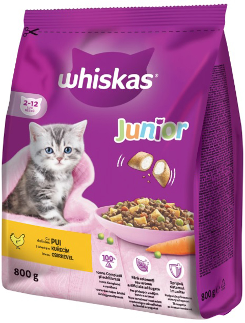 Sucha karma dla kociąt Whiskas Junior kurczak 800 g (5900951259449) - obraz 1