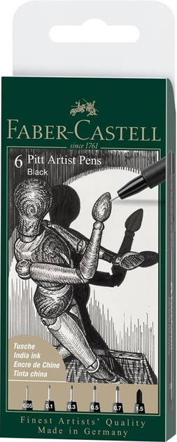 Набір лінерів Faber Castell Pitt Artist Pen Чорний 6 шт (4005401671541) - зображення 1