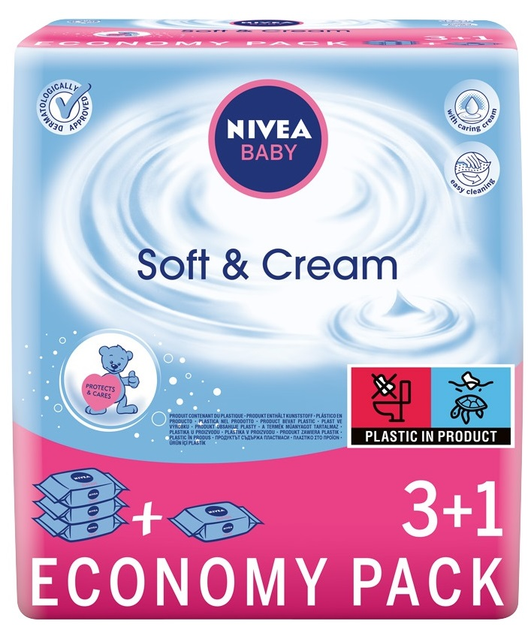 Chusteczki Nivea Baby Soft & Cream dla dzieci oczyszczające 4 x 63 szt (4005808862535) - obraz 1