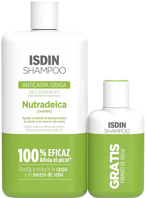 Zestaw do pielęgnacji włosów Isdin Nutradeica szampon przeciwłupieżowy 400 + Mini Size 100 ml (8429420263932) - obraz 1