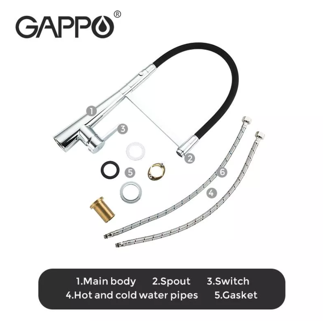 Смеситель с гибким изливом для кухни GAPPO G4398-15, черный/хром - изображение 6